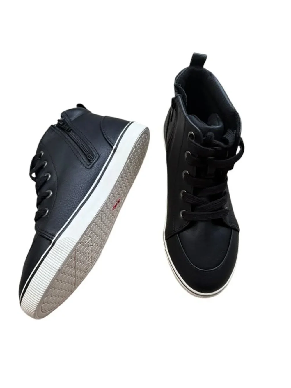 Cat & Jack Kids Size 3 Black High Top Sneakers Side Zip Lace Up Shoes New.